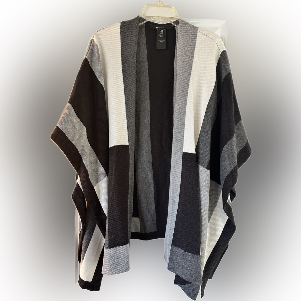 White House Black Market Black and Gray Knit Poncho